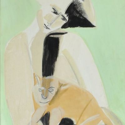 Figura con gatto, 1950 circa